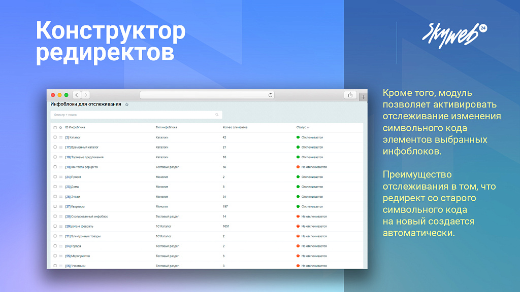 Конструктор SEO редиректов: Мониторинг ошибок 404, авторедиректы инфоблоков, история срабатывания