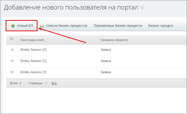 Бизнес-процесс "Добавление нового сотрудника на портал"