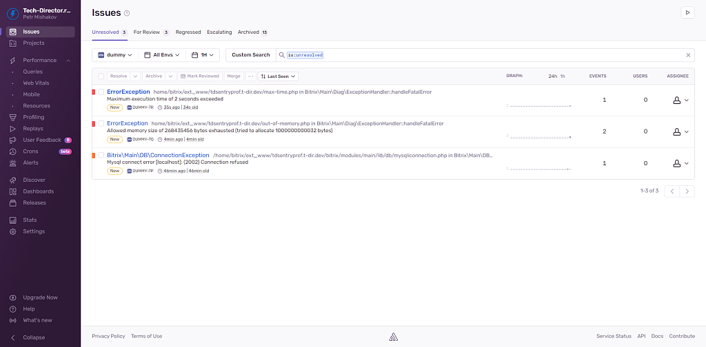 Sentry.io: трекер ошибок и монитор производительности