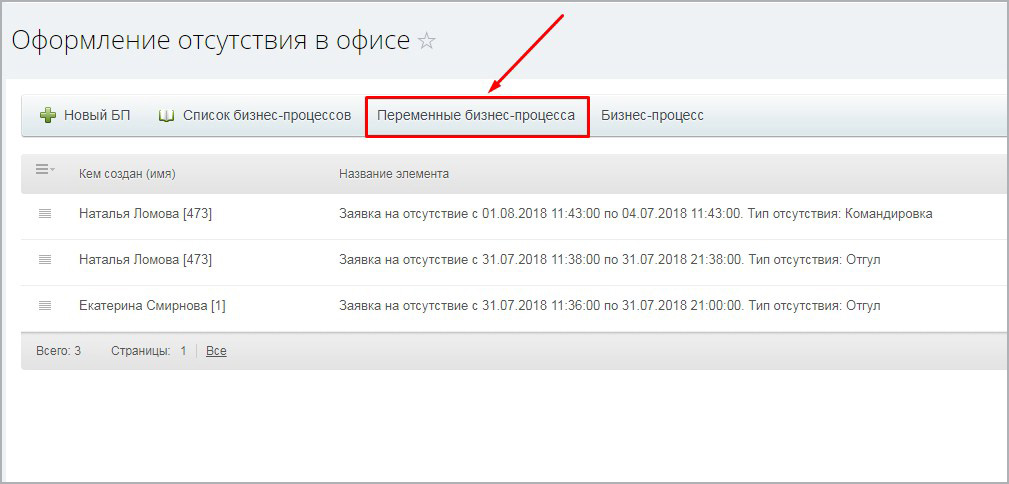 Бизнес-процесс "Отгул"