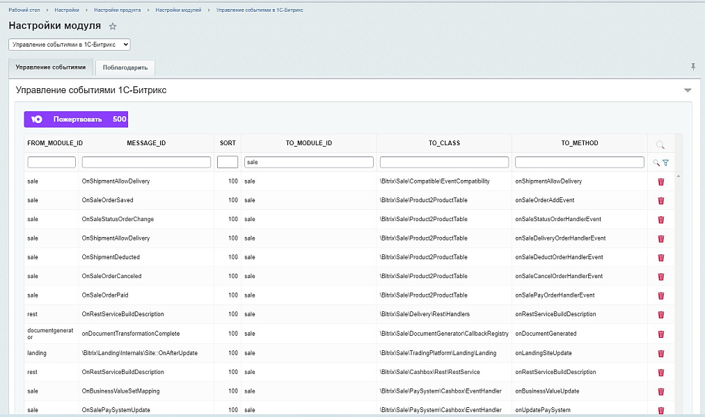 Управление событиями в 1С-Битрикс