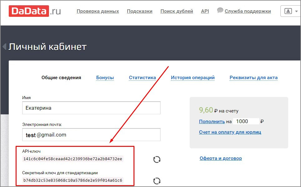 Получение реквизитов из сервиса Дадата