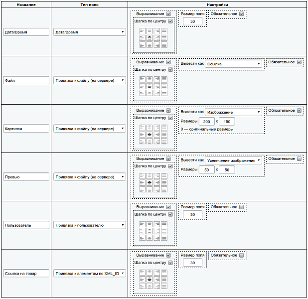 Настраиваемые таблицы