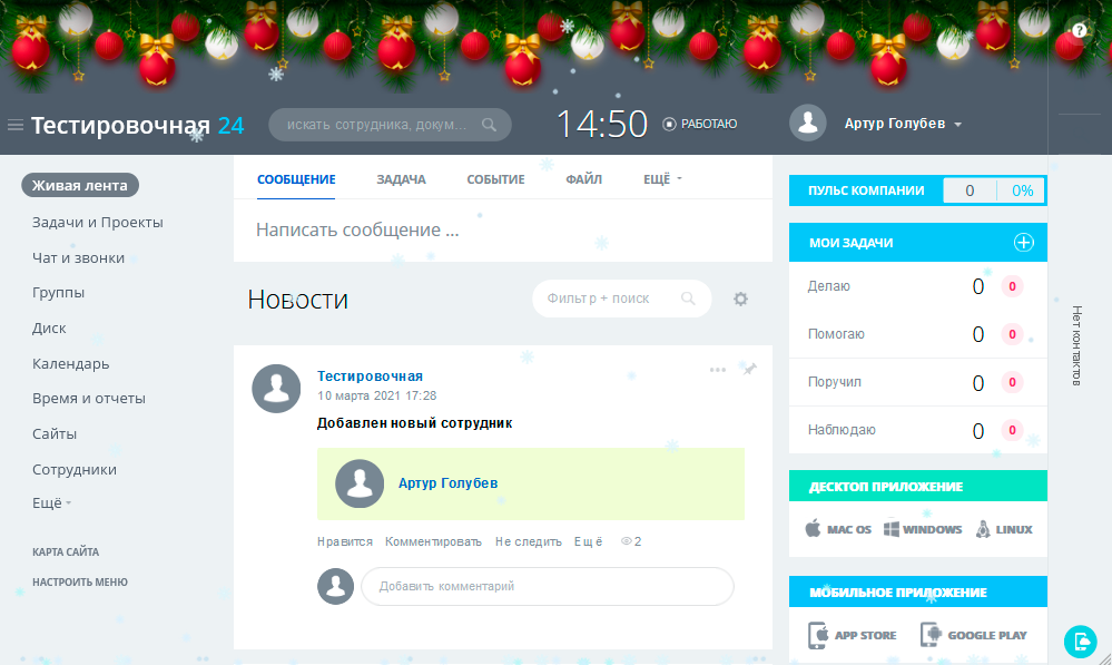 Новогодние украшения для сайта и портала в 1 клик (снег, гирлянда, украшения )