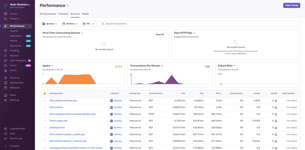 Sentry.io: трекер ошибок и монитор производительности