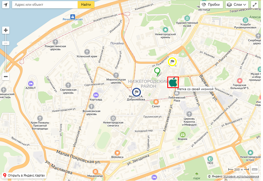 Яндекс.карта объектов инфоблока
