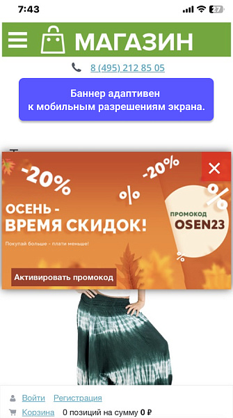 WBS24: Всплывающий рекламный баннер и автоматическое применение промокода