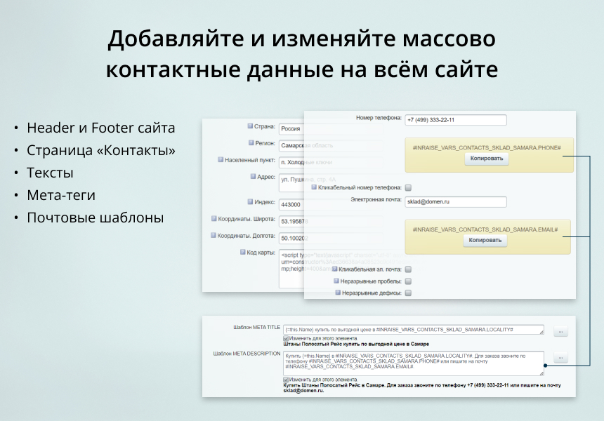 INRAISE: Переменные. Контакты, изображения, тексты, скрипты