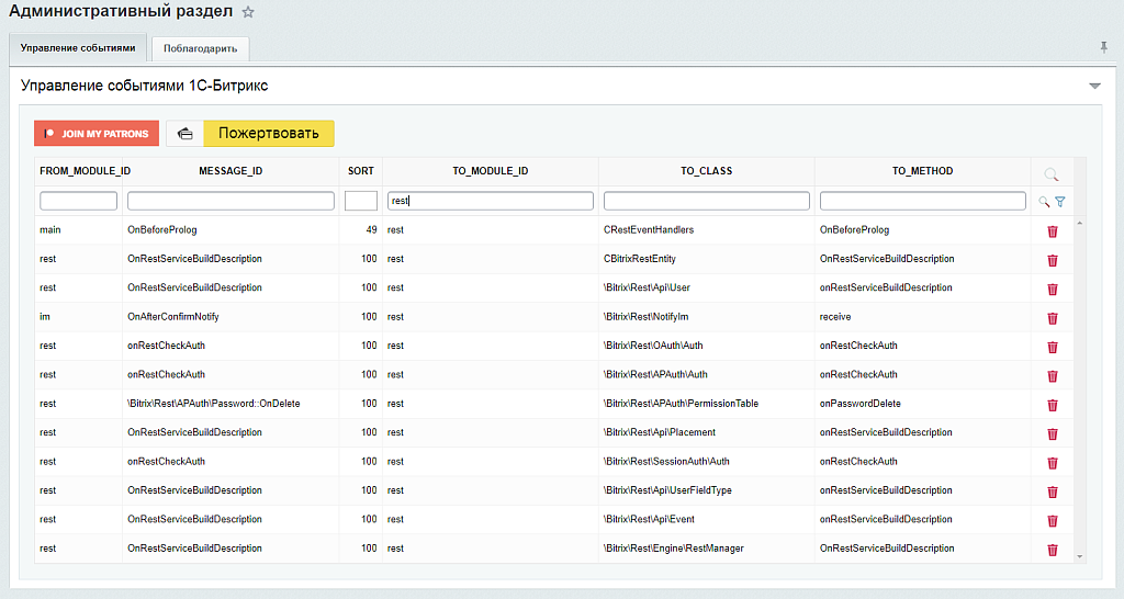 Управление событиями в 1С-Битрикс