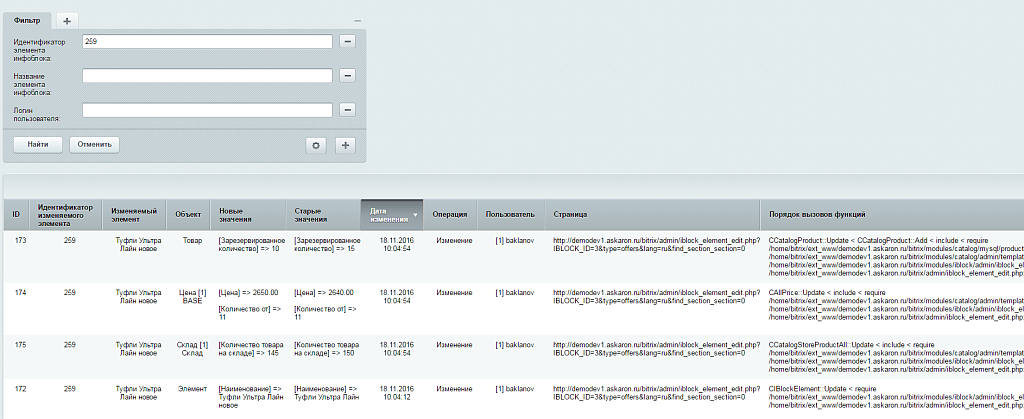 Журнал изменений товаров