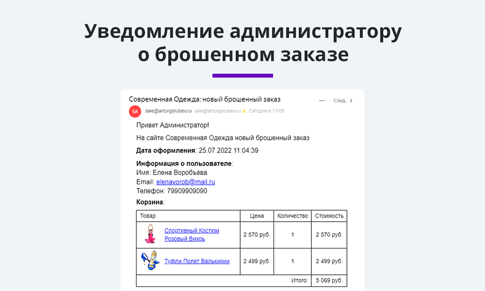 Ловец брошенных заказов + отправка брошенных корзин. Повышение конверсии сайта и продаж